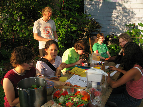 potluck and activites table at barter event