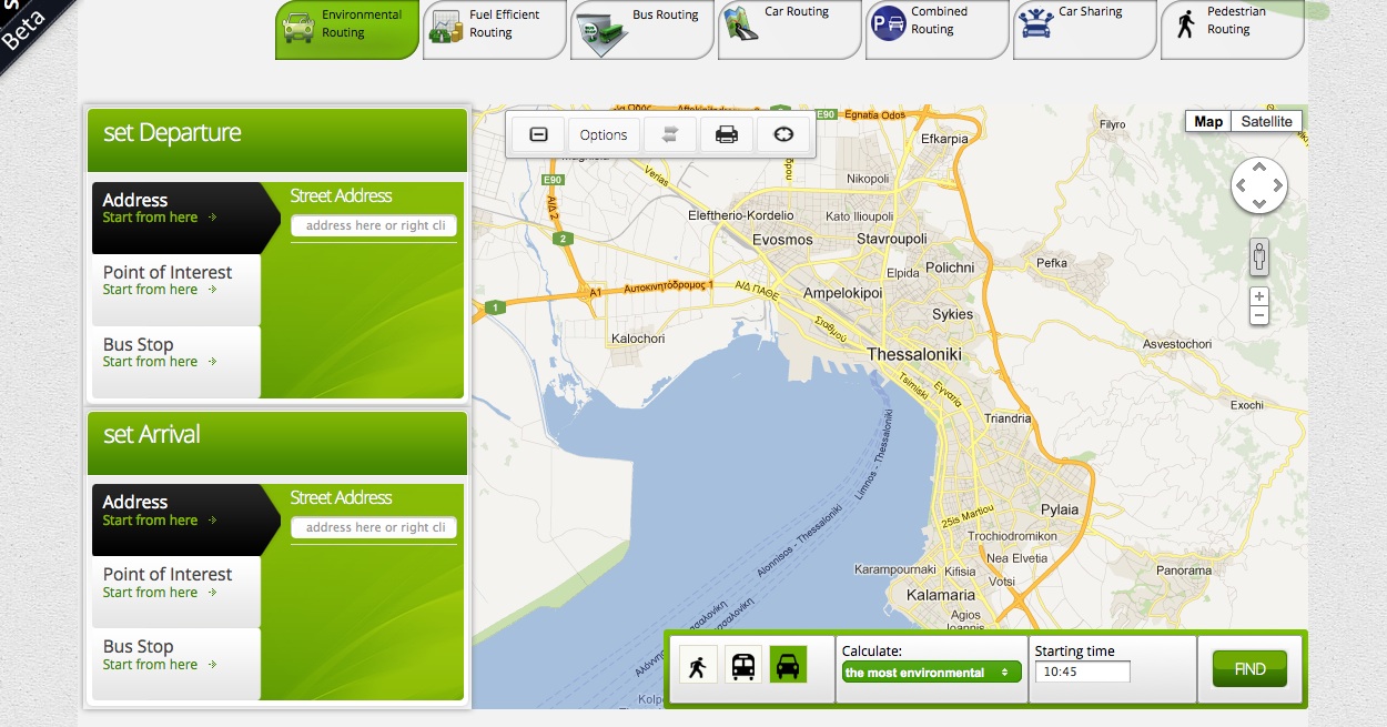 Thessaloniki's Urban Mobility Center route planning page