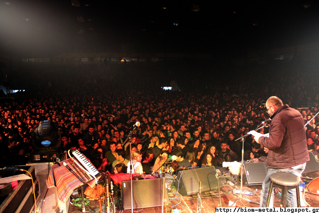 A Vio.Me worker addresses the crowd at Ivanofio Stadium