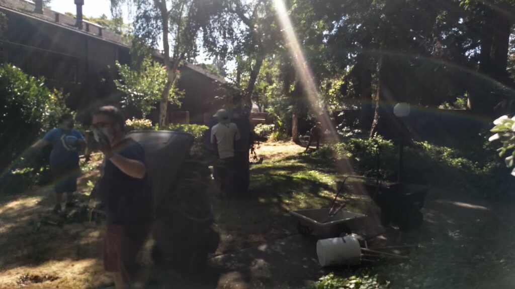 A neighborhood workday I helped organize. Our work together made the pandemic much more bearable. Credit: Neal Gorenflo