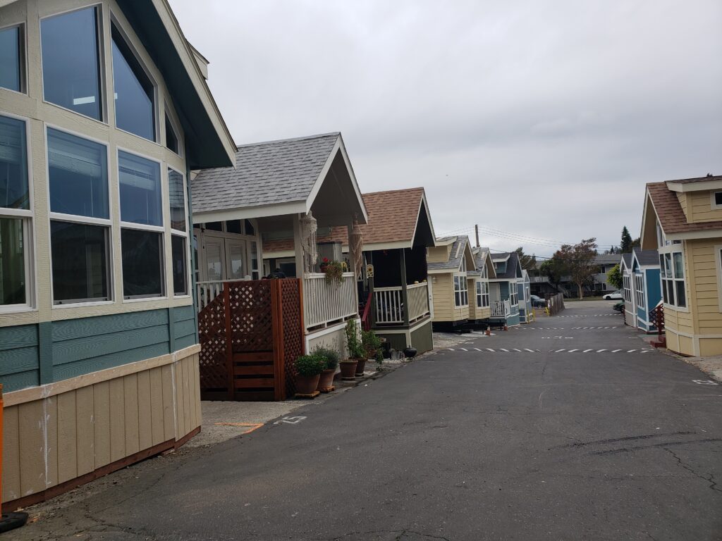 Park model homes in a tiny house village.