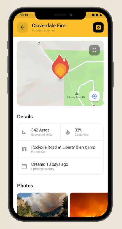 Screenshot of Watch Duty's interface