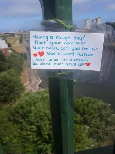 do it ourselves: An encouraging "note of hope" that Paige Hunter left in a bridge Credit: Paige Hunter