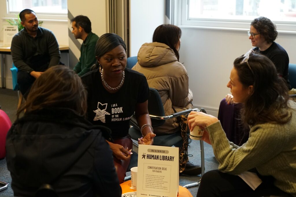 The Human Library is a non-profit organization encouraging folks to connect with each other by not judging "books" (people) by their covers. Credit: The Human Library