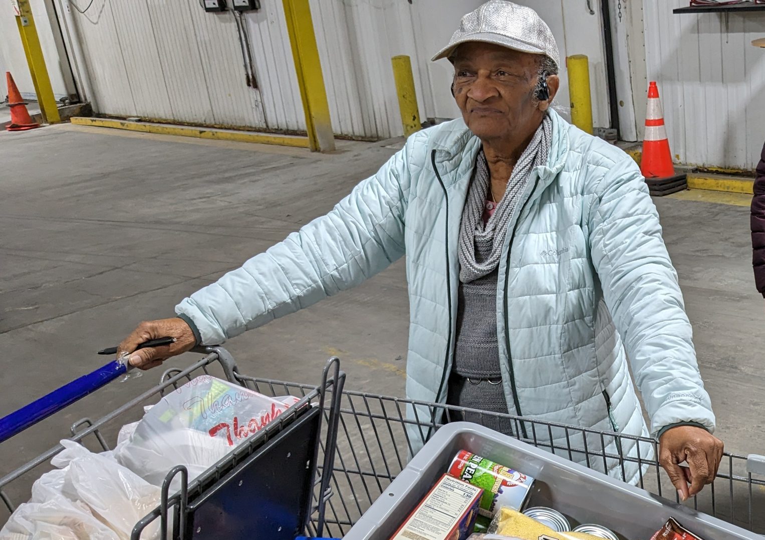 JoAnn Crowder with grocery cart full of food