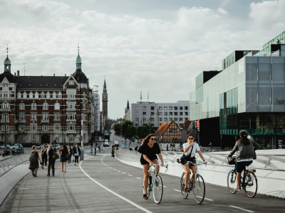 People biking and walking in Copenhagen, Denmark