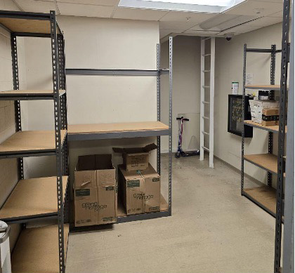 Empty shelves in a storage area