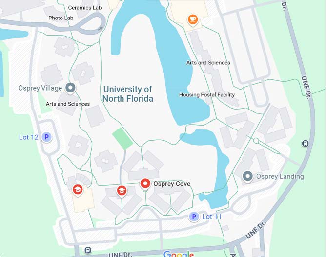 A map of the University of North Florida campus