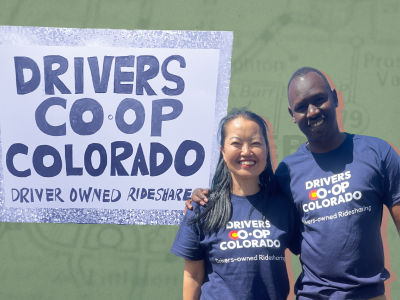 Drivers Co-op Colorado sign and with DCC members
