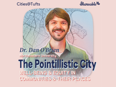 Illustration of presenter Dan O'Brien for his talk, the Pointillistic City